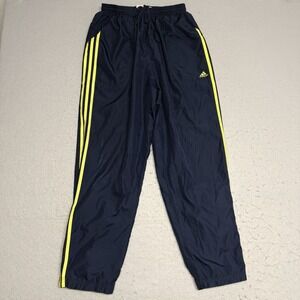 VTG 90s Y2K Adidas Windbreaker Track Pants Mens L Navy Blue Yellow Stripes